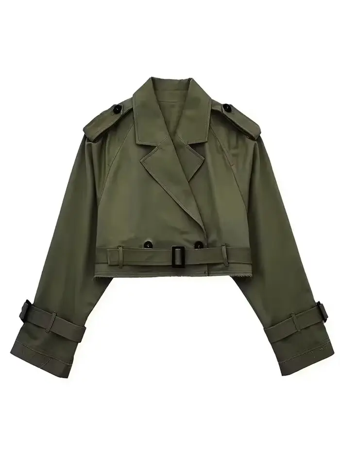 HH 2025 femmes ceinture recadrée Trench printemps veste Vintage Streetwear Double boutonnage à manch