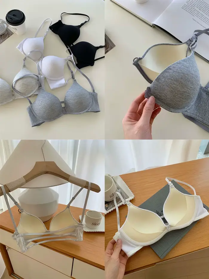Dámska podprsenka roztomilý Byte Slim Fit polstrované push-up tlačidlá predné spodná bielizeň študentov tri popruhy späť otvorené