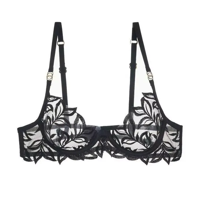 Ensemble soutien-gorge et slip en dentelle sexy brodé pour femmes occassions spéciales lingerie transparente haut en coton fin
