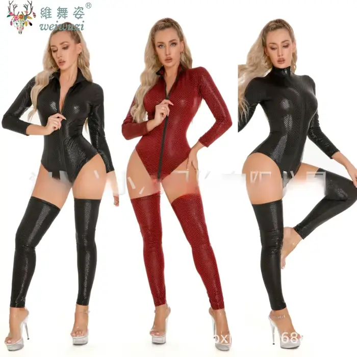 Dámske latexovo-kožené body s opaskom