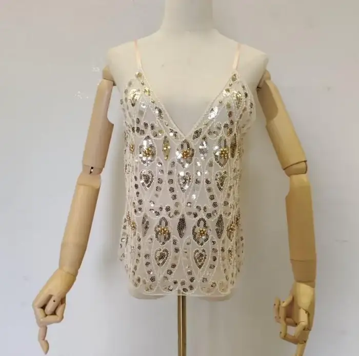 Débardeurs à paillettes Bling Bling pour femmes, maille de travail de perles, rose, or, Y-Women, Sex