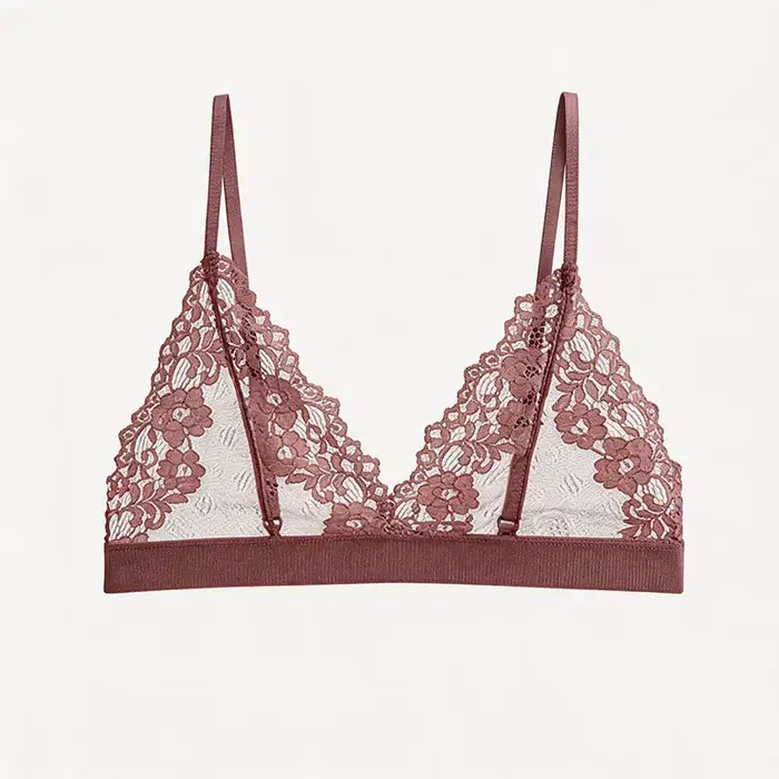 Soutien-gorge triangle léger et respirant en dentelle florale sans couture et sans armatures, linger