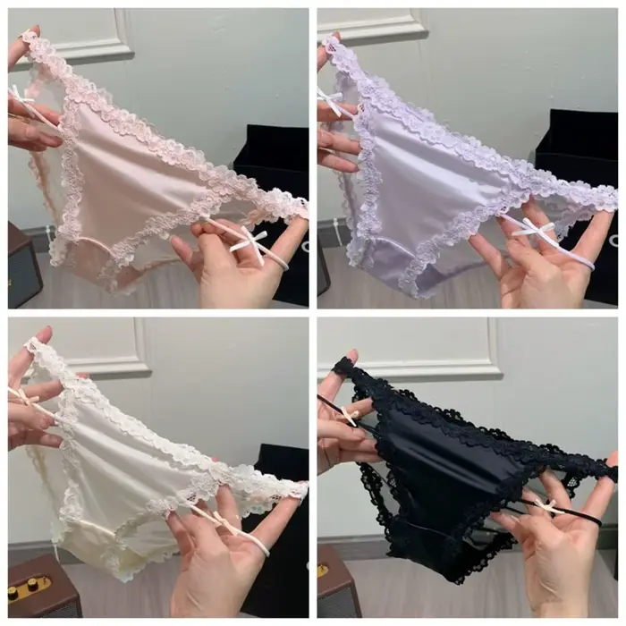 Jemné francúzske štýl čipky nohavičky v nízkom páse hodvábny satén pre ženy Špeciálne príležitosti Elegance Chic