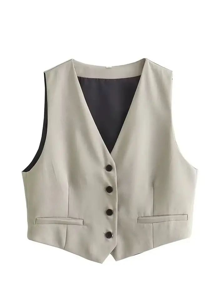 Ensemble 2 pièces pour femme : Gilet sans manches boutonné et pantalon large – Tenue décontractée po