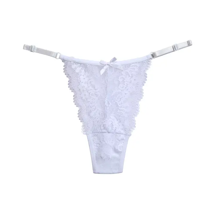 String sexy pour femme avec ceinture réglable, motif floral en dentelle, respirant, couleur unie, li