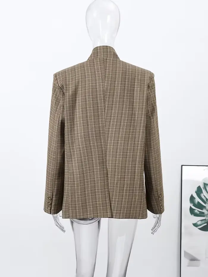 Nová vintage károvaná blazer pre ženy