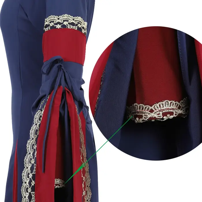Femmes médiévale Renaissance trompette manches rétro Loor longueur robe dentelle garniture irlandais