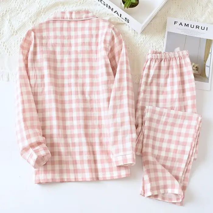 Pyjama féminin en coton 100%, style japonais, doublure en gaze double, col rabattu, manches longues, pour femmes, nuits printanières et occasions spéciales