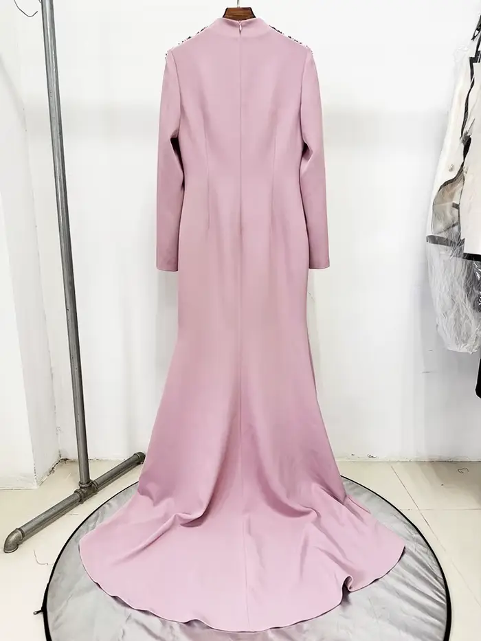 HIGH STREET nouvelle mode 2025 Designer femmes diamants perlés fendu longue robe Maxi