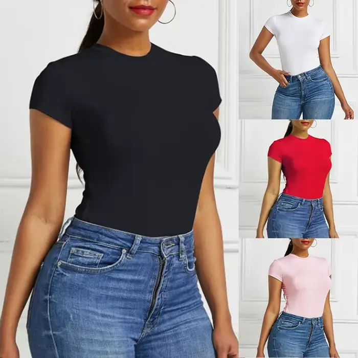 Dámske sexy letné priliehavé body v ležérnom štýle s krátkym rukávom