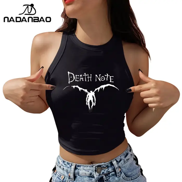 Nadanbao Sexy odhalené rameno krátky top pre ženy japonský Anime Death Note grafická potlač tielko letné neformálne bez rukávov Tričko