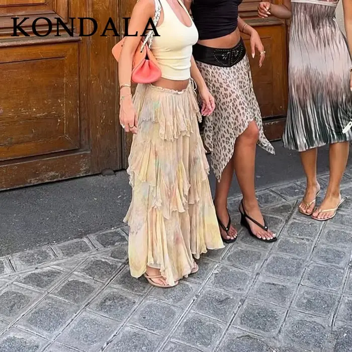 KONDALA 2026 Jar-Leto Neformálne Potlačené Sukne pre Ženy