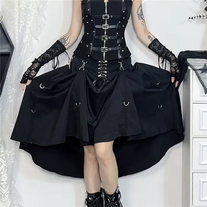 Harajuku Emo gotické šaty pre ženy alternatívneho štýlu grunge s nitmi a rezané a-line špeciálne príležitosti
