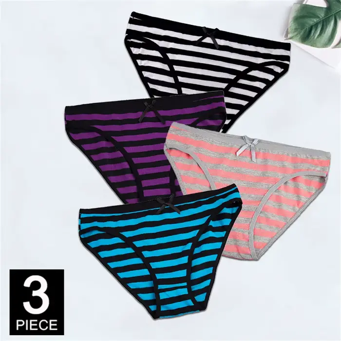 Dámske bavlnené nohavičky, Sexy čipka spodná bielizeň, nohavičky Set, dievčenské spodné prádlo, dámske bikiny, pruhované tlačené nohavičky, 3 kusy / Lot