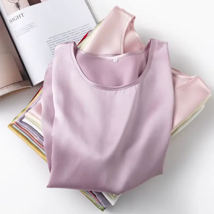 100% soie de mûrier 19 Momme Charmeuse soie femmes débardeur T-shirt à manches courtes chemise Blous