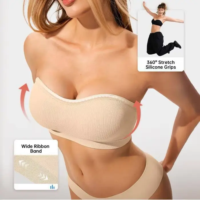 Bez ramienok podprsenky pre ženy, push-up polstrované čelenka podprsenky, protišmykové a podporu bezdrôtové podprsenky, pohodlné a bezšvíkové trubice podprsenky