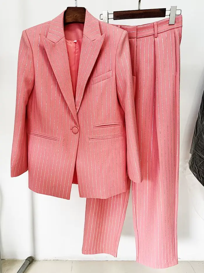 Ensemble de costume de créateur HIGH STREET, nouveauté 2026, pour femme, blazer à un bouton, rayures
