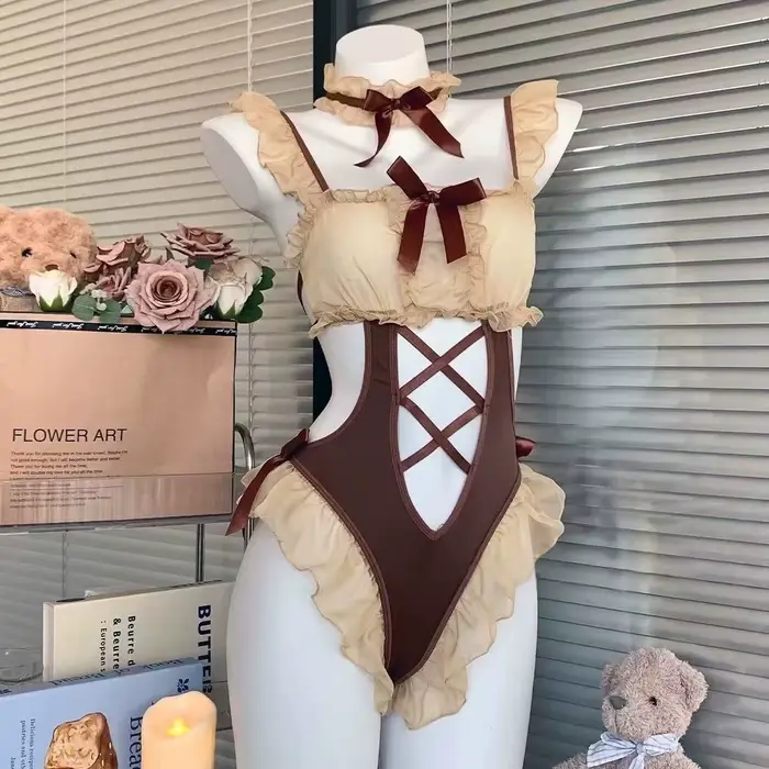 Sexy Pure Desire kombinézy, motýlik, mäkká hnedá, rozkošný medveď, mäkké gázové pyžamo, Pure Desire kombinézy pre ženy W1EB