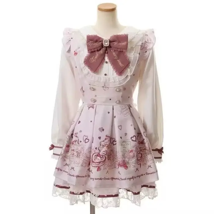 Kawaii japonský set šiat s mašľou z kamienkov pre ženy