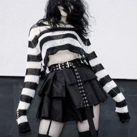 Karrram Punk gothique pull Emo hauts e-girls centre commercial Goth pulls Y2k Harajuku Grunge vêteme