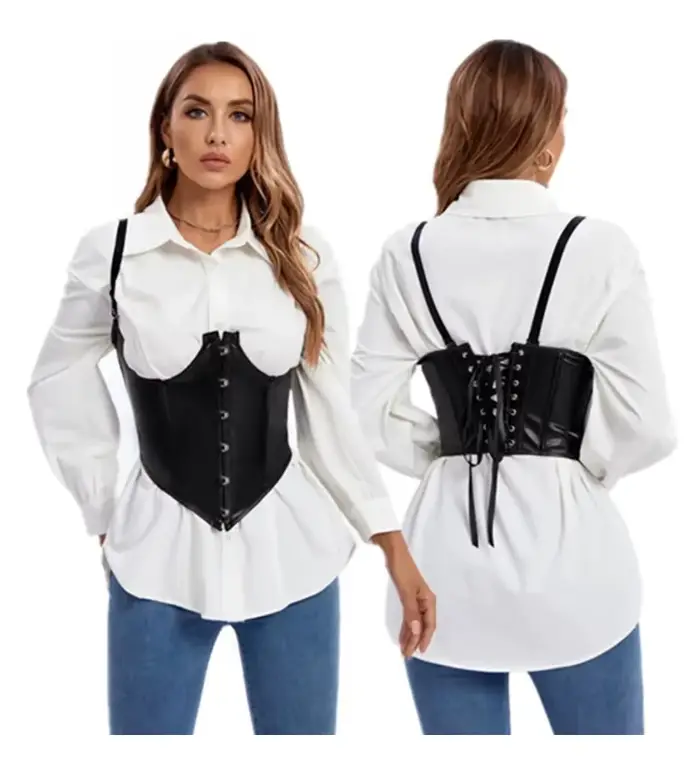 Corset sous-poitrine sexy en cuir Steampunk, Bustier Push-Up avec bretelles Punk, Top sculptant, Gilet serre-taille, Basques, Corselet