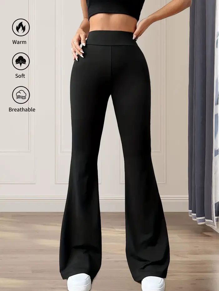 Pantalon évasé moulant taille haute pour femmes, pantalon noir long à jambes fines, pantalon fin à j