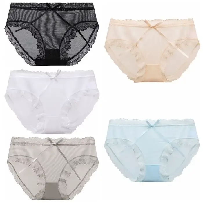 Culotte en dentelle taille basse en polyester avec entrejambe en coton pour femmes, confort doux et élégance subtile pour toutes occasions
