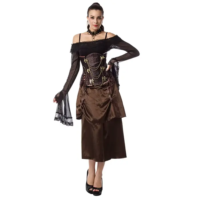 Hnedý Steampunk korzet pod prsia pre ženy
