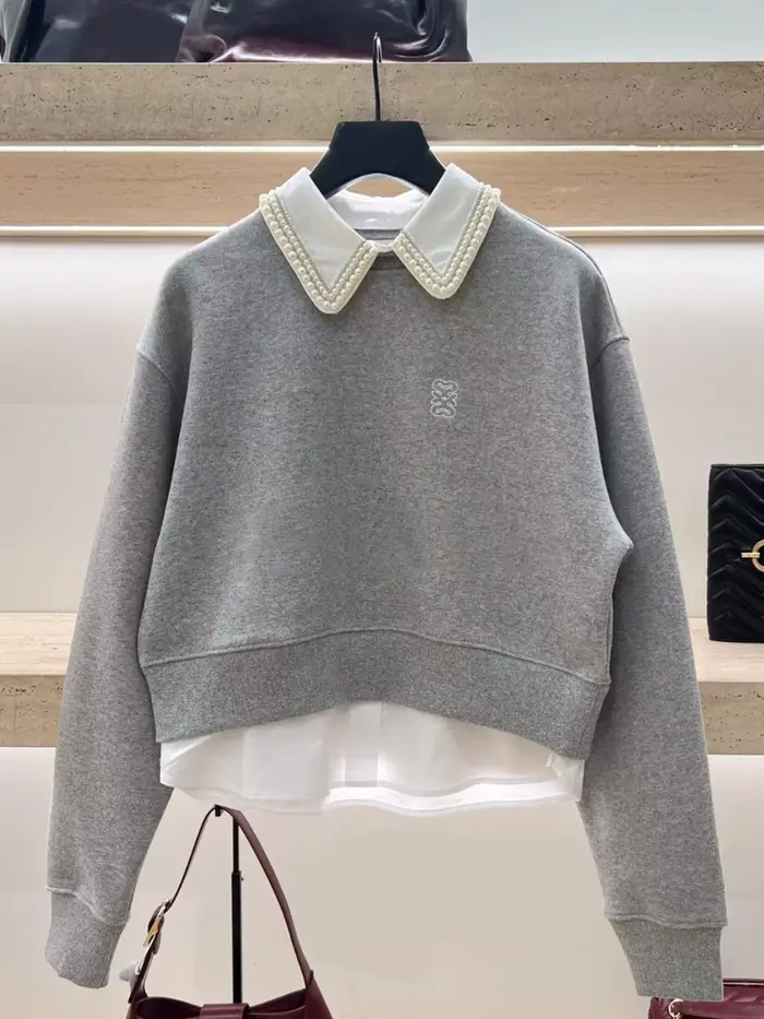 Sweat-shirt à capuche avec perles lourdes pour femme, faux deux pièces, automne-hiver 2021, y2k