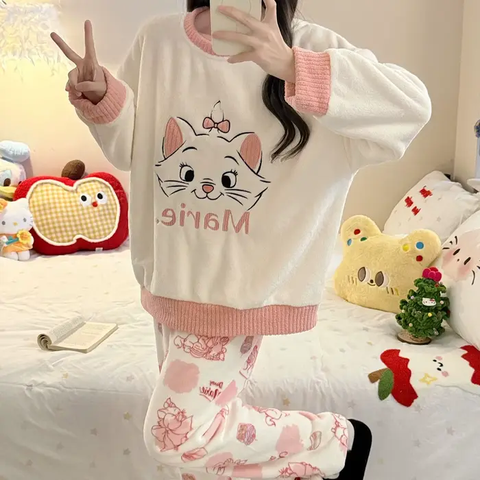 Nové Marie Cat Plyšové koralové pyžamo pre ženy Špeciálne príležitosti Zimné Anime Softshell