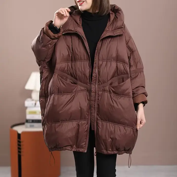 Novinka Dámska zimná bunda v bielej kačica dole s veľkorysou kapucňou a ležérny štýl pre špeciálne príležitosti a ľadové dni