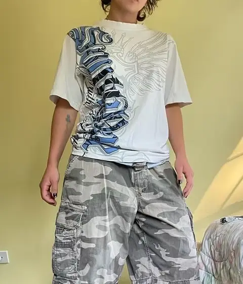 Hip Hop Tričko Streetwear pre ženy Vintage grafický Americký štýl móda Baggy voľné topy voľný čas Pár krátke rukávy