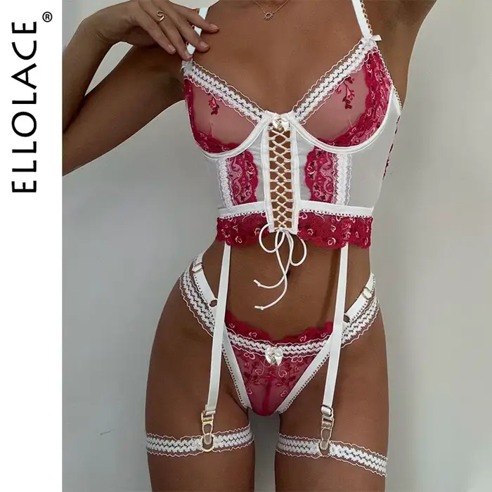 Ellolace odvážna fantázia Luxusná jemná intímna čipka pre ženy Mladistvé Sexy oblečenie srdce Valentín Exotické súpravy