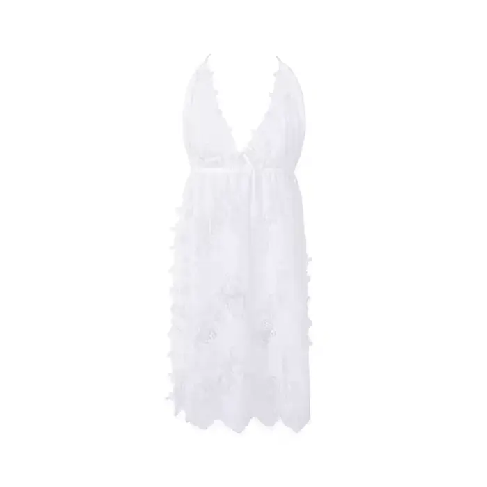 Pyjama en dentelle à fleurs vertes pour femmes, Transparent, décolleté en V profond, dos nu, Lingerie, bretelles Spaghetti avec tongs