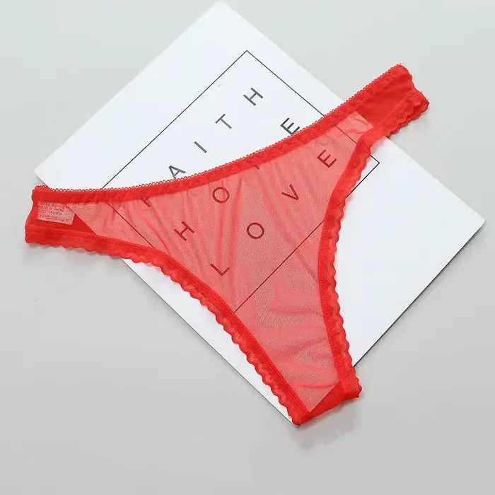 Sexy Transparent String culottes femmes dentelle voir à travers l'entrejambe maille bas Sexy sans couture taille basse t-pantalon sous-vêtements Lingerie Sexy