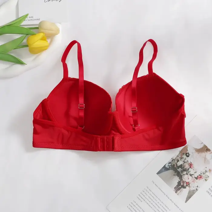 Sexy červená čipka push-up podprsenka s kosticami, polstrované šálky, nastaviteľné popruhy a zadné uzáver pre ženy - spodná bielizeň pohodlné každý deň