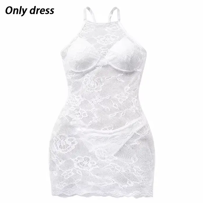 Lingerie pour femmes, robe de nuit en dentelle rose ajourée, robe moulante transparente