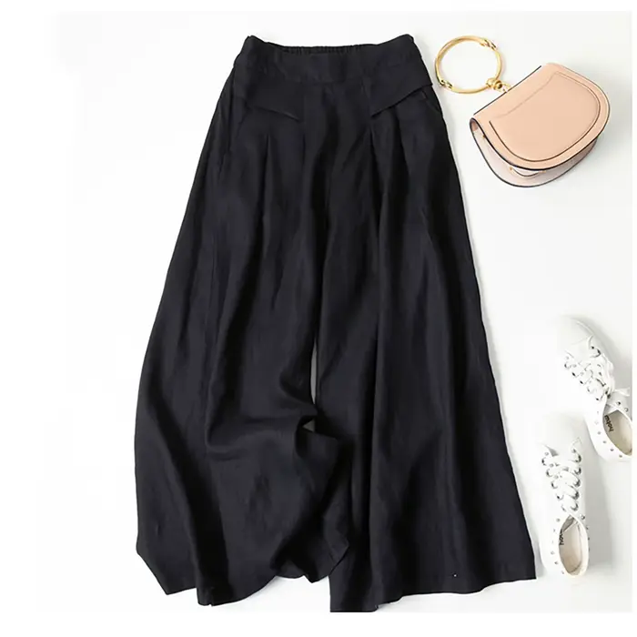 Culottes d'été 2026 pour femmes en coton et lin, pantalon palazzo décontracté à jambe large et taill