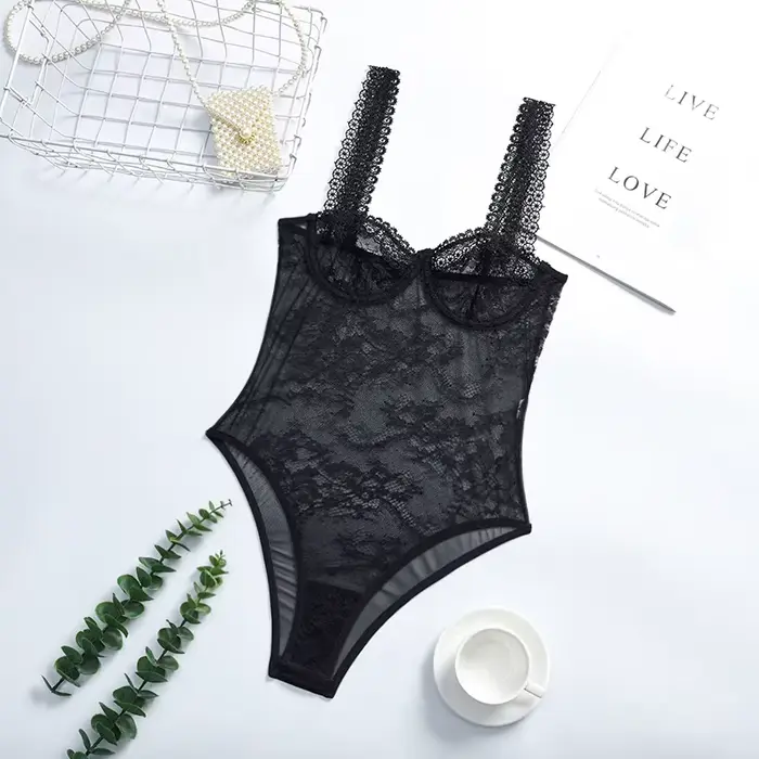 Dámske kvetinové vyšívané priehľadné čipky Bustier spodná bielizeň Sexy romantické príležitostné Gala večer