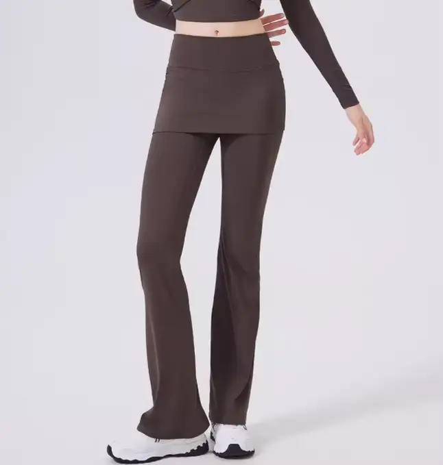 Pantalon faux deux pièces à taille haute légèrement évasé avec jupe intégrée pour femmes, idéal pour