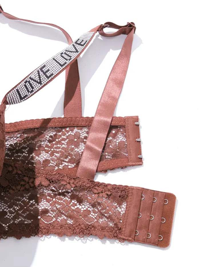 Beauwear-Push-up podprsenka z čipky kvetinový, priedušná, pohodlná, popruhy s lesklými písmenami