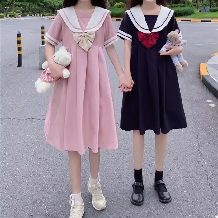 Robe d'été Style Preppy Jk, col marin, Boudoir, avec nœud, manches courtes, pour étudiante, jolie ro
