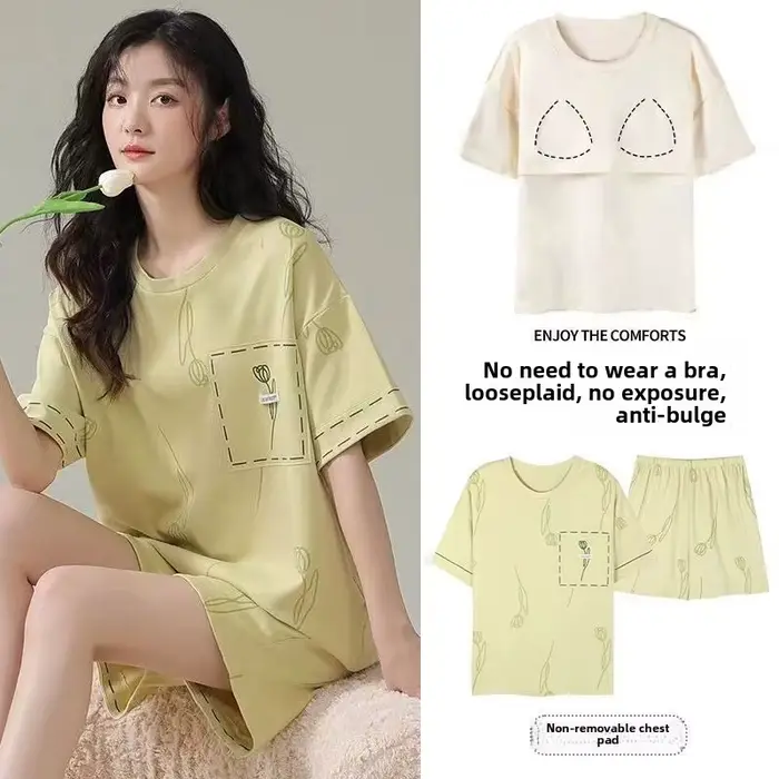 Pyjama avec coussinets de poitrine pour femmes en coton et polyester kawaii ours design détente étudiants vêtements de nuit mignons pour occasions spéciales