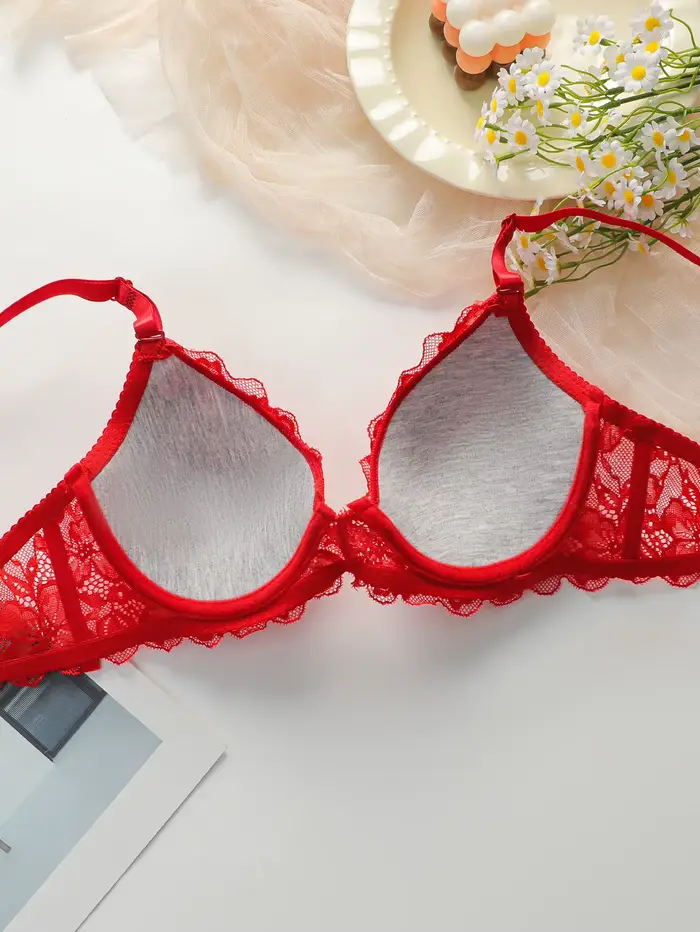 Sada 2 ks v čipke a červenej bavlne, sexy a biela bielizeň set, dámske spodné prádlo set, J3431