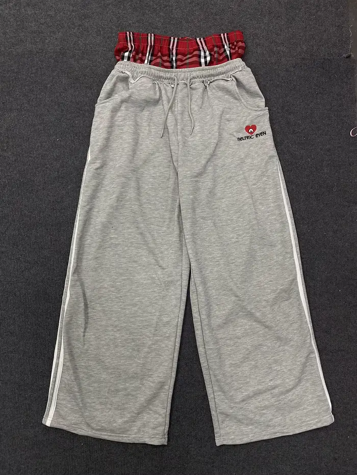 Ensemble deux pièces ample de Style collège rétro américain, faux pantalon de salle de bain à Double