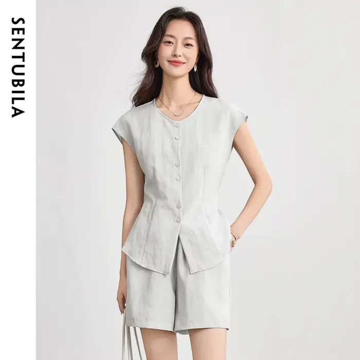 Ensemble court de ville SENTUBILA en Lyocell pour femme – Collection été 2026 – Haut sans manches à 