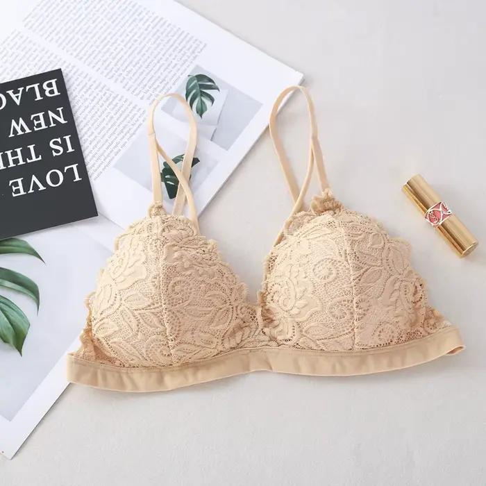 Soutien-gorge en dentelle florale sans fil Bralette soutien-gorge Push Up pour femmes col en v brass