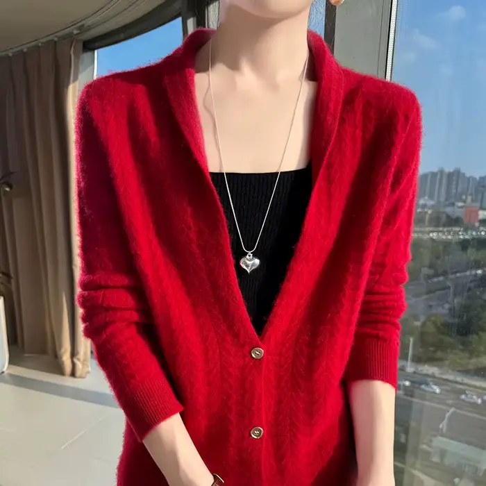 Šálový golier dámsky Cardigan topy jeseň zima nový Štýlový 100% merino vlna pulóver pôvabná dámska