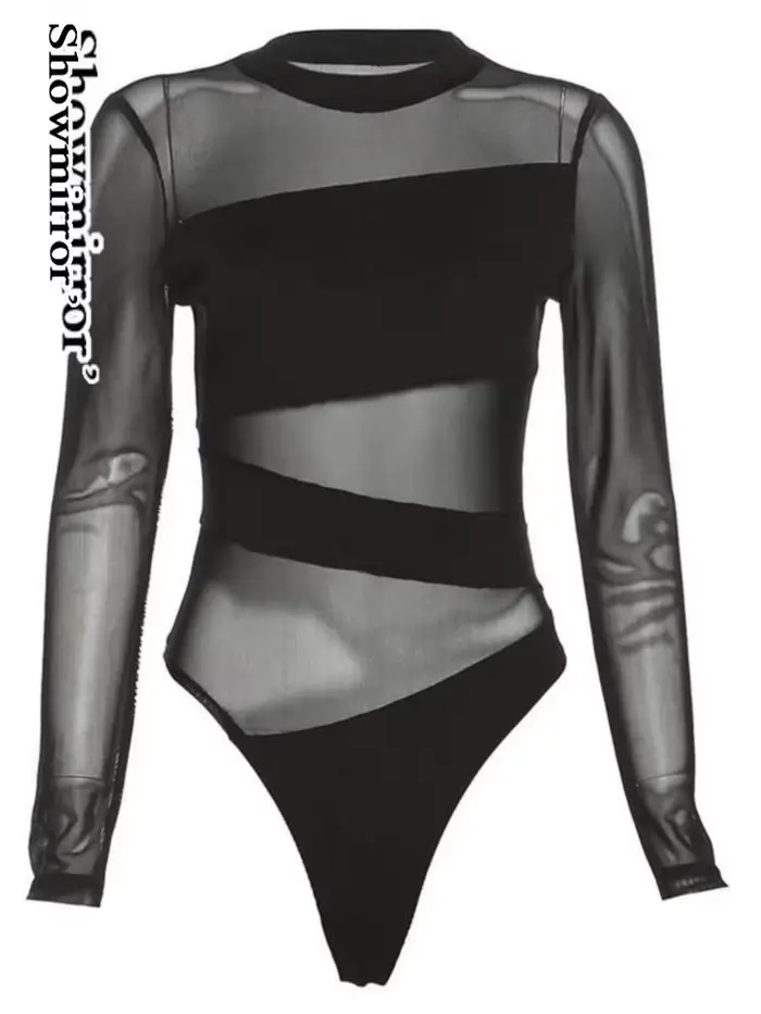 Gothique évider teahwear body mujer femmes coupe croix creux maille body à manches longues charmant 