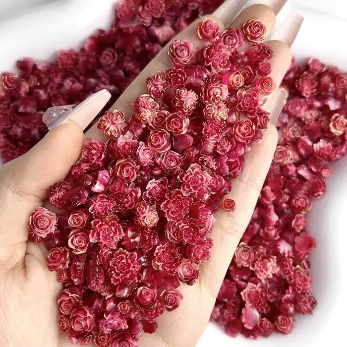 Breloques 3D en résine pour ongles, plusieurs couleurs, pivoine, rose, décoration, nail art, minimal